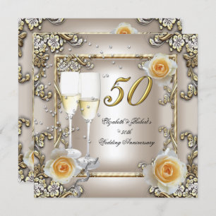 Invitación 50° Aniversario Boda Cream Gold Rosa Silver