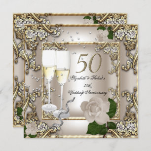 Invitación 50° Aniversario Boda Cream Gold Rosa Silver