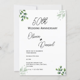 Invitación 50° Aniversario Boda del patrón de la hoja verde