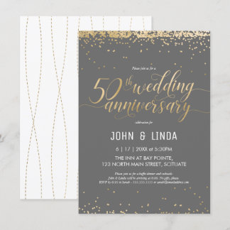 Invitación 50° Aniversario Boda - Dorado, elegante