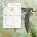 Invitación 50° Aniversario Boda foto Groenlandia acuarela<br><div class="desc">Con una exquisita vegetación en el jardín de color acuático,  esta invitación al aniversario de la moda puede ser personalizada con su información especial de celebración de 50 años de boda,  con su foto favorita del boda al revés. Diseñado por Thisisnotme©</div>