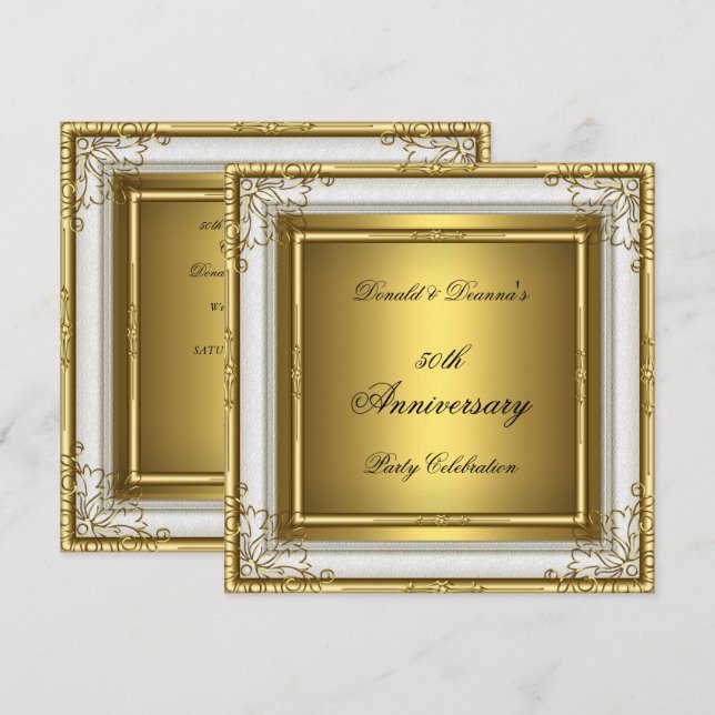 Invitación 50° Aniversario Boda Oro Blanco Elegante (Anverso / Reverso)