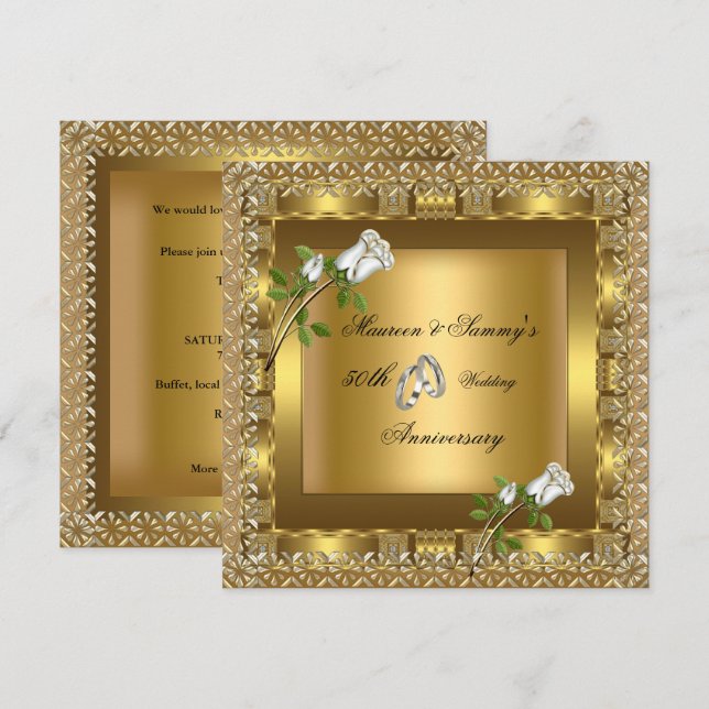 Invitación 50° Aniversario Boda Oro Elegante (Anverso / Reverso)