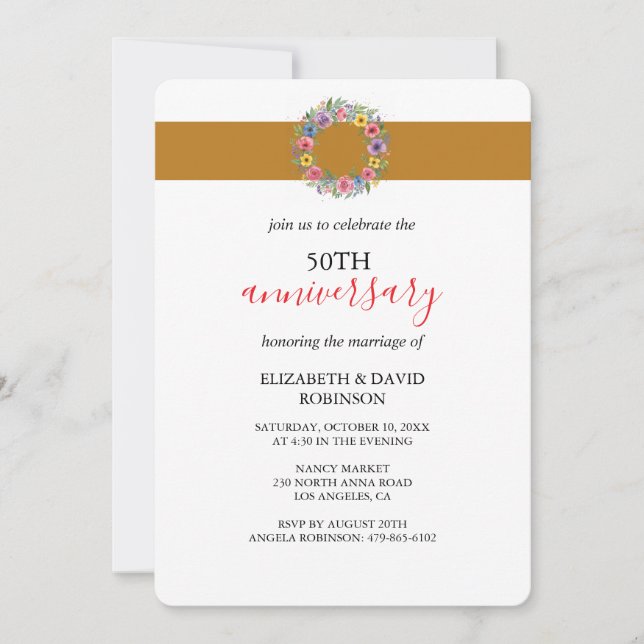 Invitación 50° aniversario boda Oro único (Anverso)