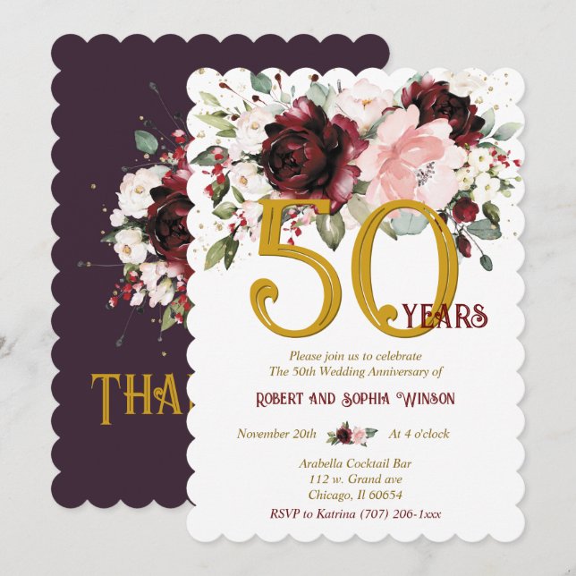 Invitación 50° aniversario Boda personalizado (Anverso / Reverso)