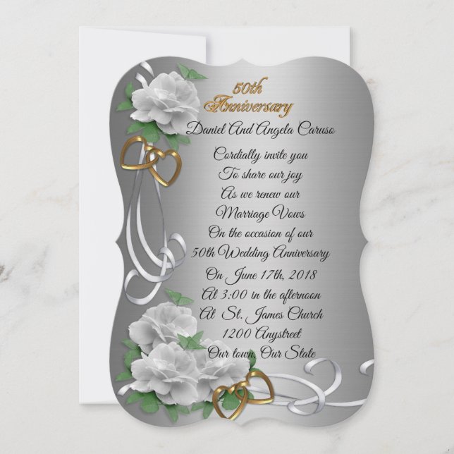 Invitación 50° aniversario Boda promesa renovación de rosas b (Anverso)