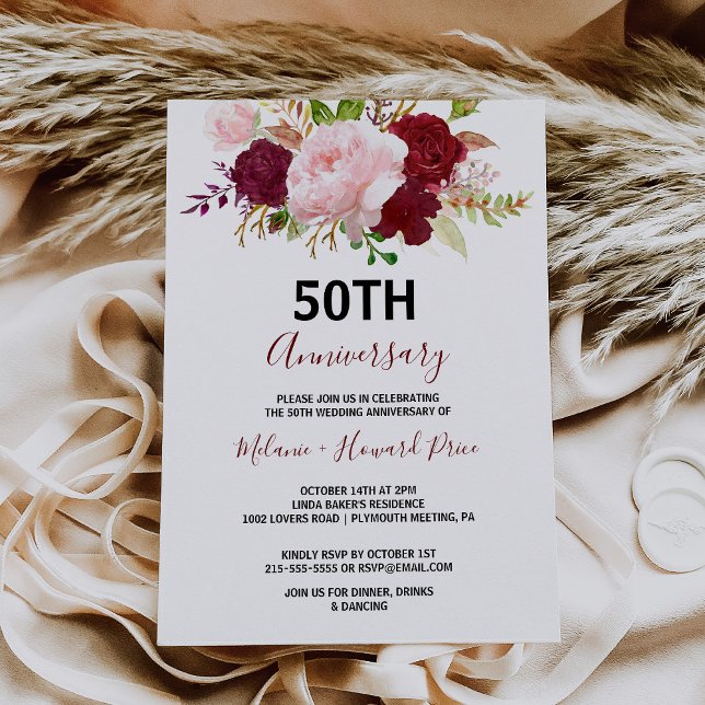 Invitación 50° Aniversario Boda Rojo Tropical y Romántico (Subido por el creador)