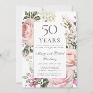 Invitación 50° Aniversario Boda Rosa Floral