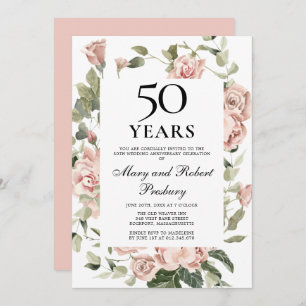 Invitación 50° Aniversario Boda Rosa Floral