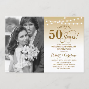Invitación 50° aniversario con foto - Blanco dorado