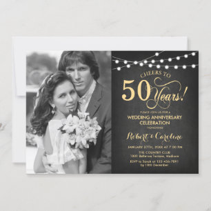 Invitación 50 Aniversario con Foto - Negro y Dorado