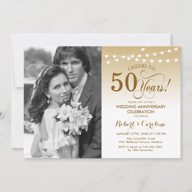 Invitación 50 Aniversario con Foto - Oro Blanco (Anverso)