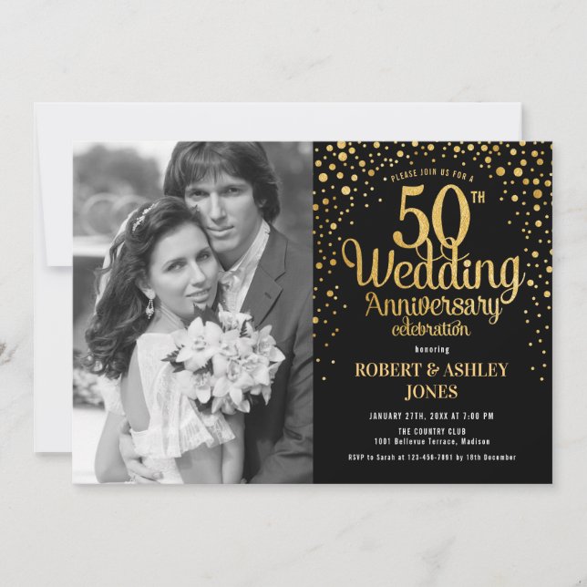 Invitación 50° Aniversario con foto - Oro Negro (Anverso)