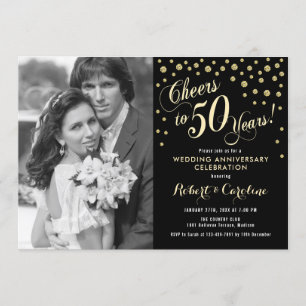 Invitación 50 Aniversario con Foto - Oro Negro