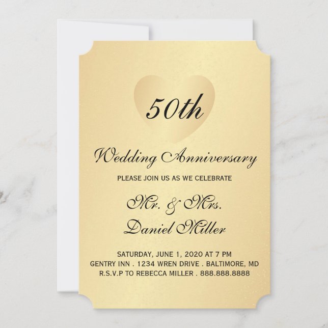 Invitación 50 Aniversario de Boda Corazón de Oro (Anverso)