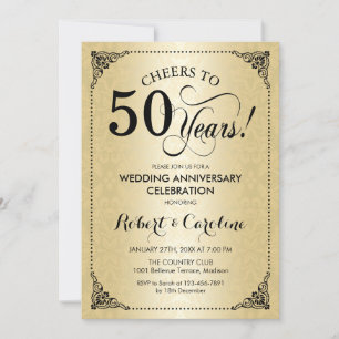 Invitación 50 Aniversario de Boda - Damasco Negro Dorado