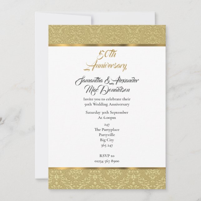 Invitación 50° aniversario de boda de damasco de oro (Anverso)