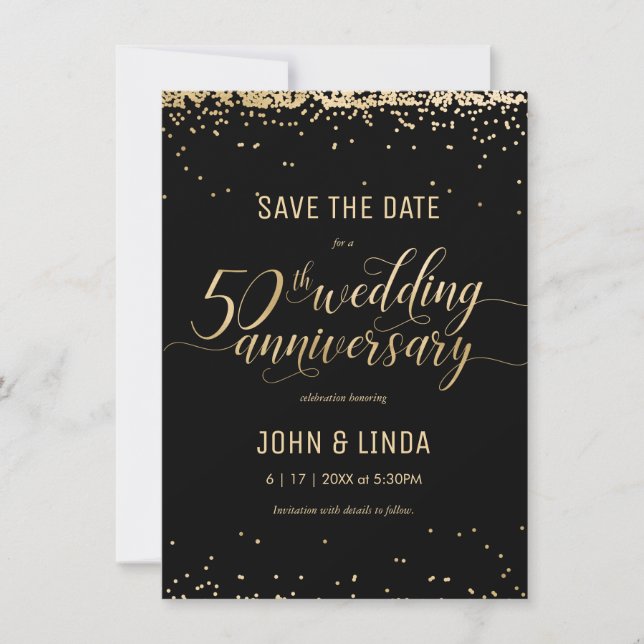 Invitación 50° Aniversario de Boda de Oro Salven la fecha (Anverso)