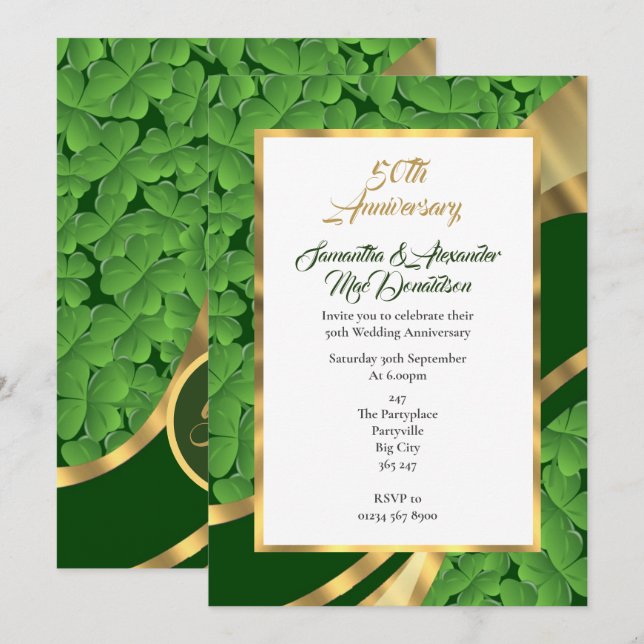 Invitación 50° aniversario de boda del shamrock irlandés (Anverso / Reverso)