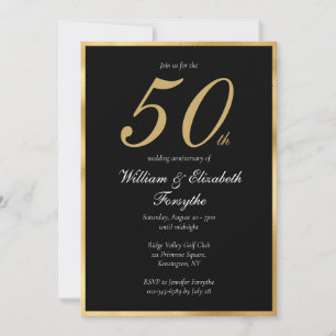 Invitación 50 Aniversario de Boda Elegante Dorado Negro