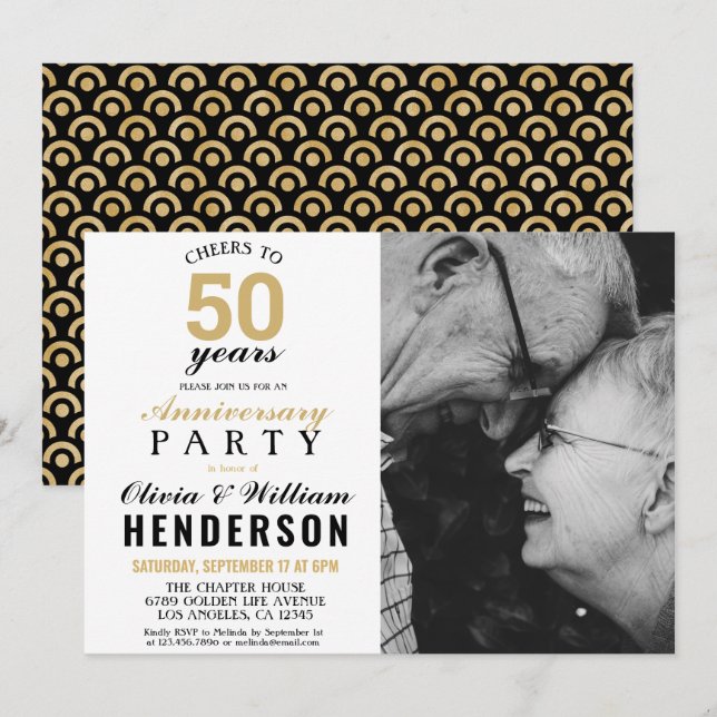 Invitación 50 Aniversario de Boda | Feliz Cumpleaños de Oro p (Anverso / Reverso)