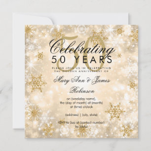 Invitación 50 Aniversario de Boda Invierno Brillo Dorado