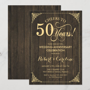 Invitación 50 Aniversario de Boda - Madera Dorada