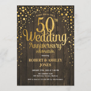 Invitación 50 Aniversario de Boda - Madera y Oro