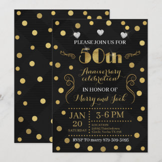 Invitación 50 Aniversario de Boda - Negro y Dorado