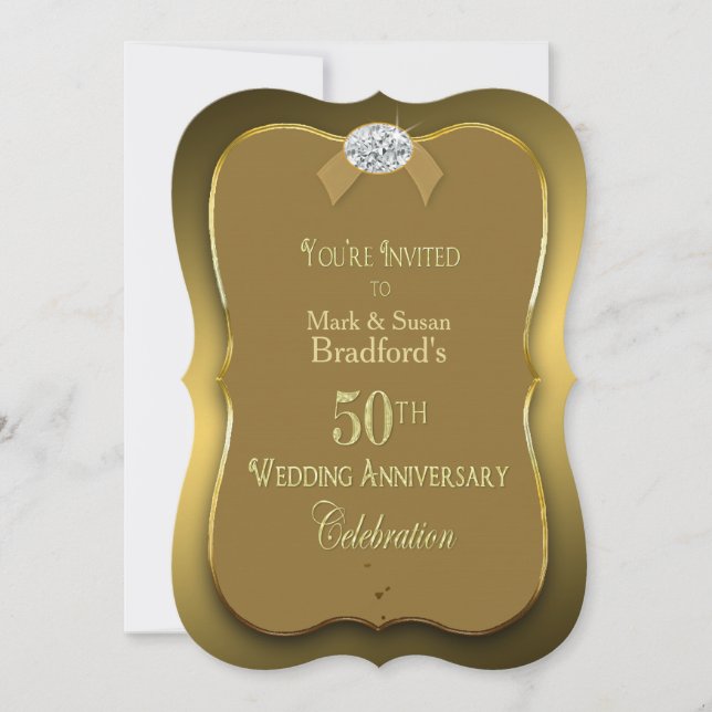 Invitación 50 Aniversario de Boda - Oro/Diamante Falso (Anverso)
