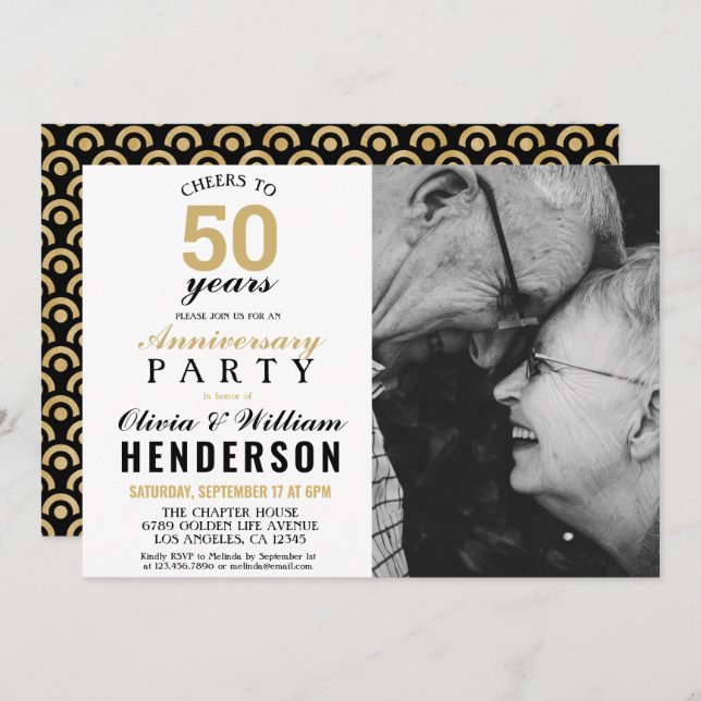 Invitación 50 Aniversario de Boda | Oro Saludo a 50 Años (Anverso / Reverso)