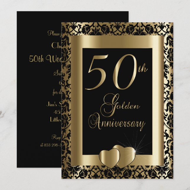 Invitación 50 Aniversario de Bodas de Oro | Hazlo tú mismo (Anverso / Reverso)