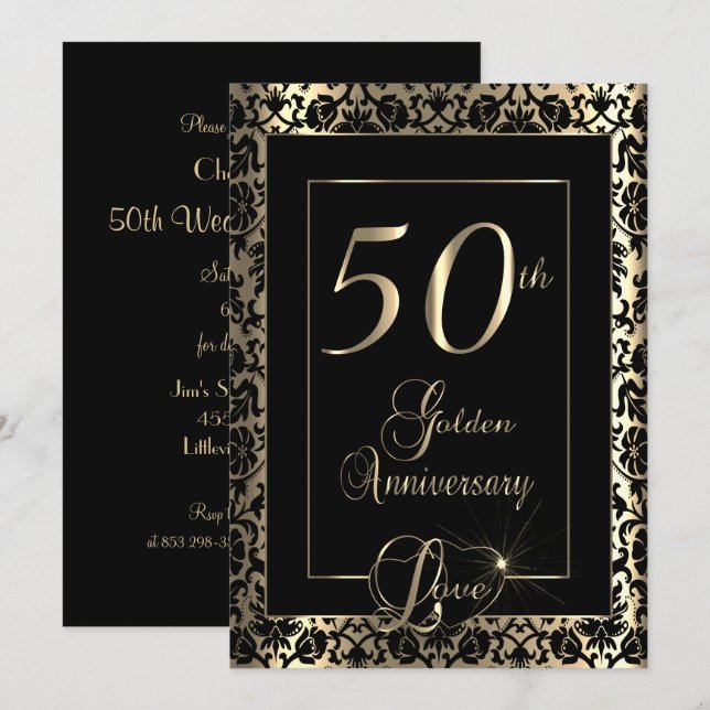 Invitación 50 Aniversario de Bodas de Oro | Hazlo tú mismo (Anverso / Reverso)