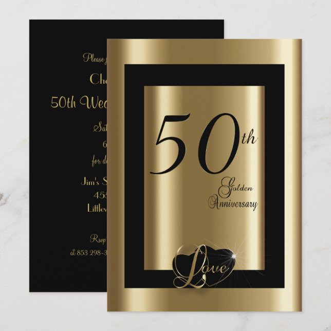 Invitación 50 Aniversario de Bodas de Oro | Hazlo tú mismo (Anverso / Reverso)