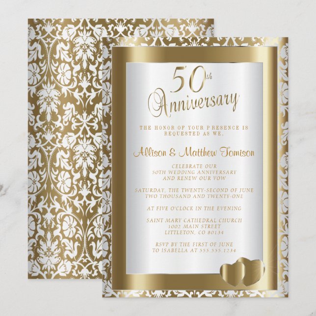 Invitación 50 Aniversario de Bodas de Oro | Texto de bricolaj (Anverso / Reverso)