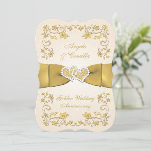 Invitación 50° Aniversario de Corazones, Ecru, Gold