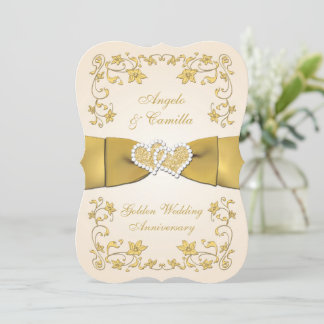 Invitación 50° Aniversario de Corazones, Ecru, Gold