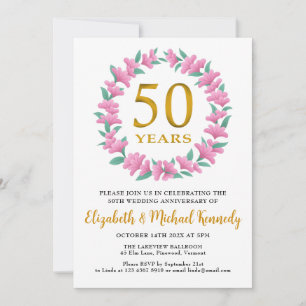 Invitación 50° Aniversario de la corona dorada floral