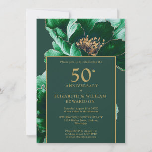 Invitación 50 Aniversario de la floral de oro verde esmeralda