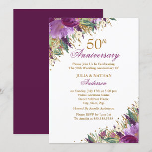 Invitación 50° Aniversario de la floral púrpura de Ametist