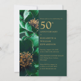 Invitación 50 Aniversario de la Floral Verde Esmeralda y Oro