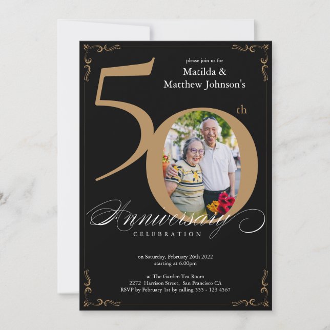 Invitación 50° Aniversario de la fotografía caligrafía de oro (Anverso)