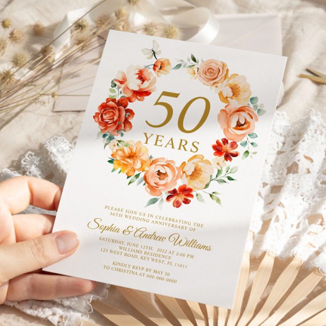 Invitación 50 Aniversario de las Flores Rosa y Roja Rubor (Subido por el creador)