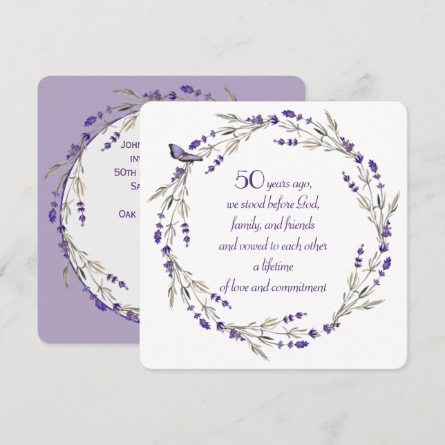 Invitación 50° Aniversario de Lavender Wreath (Anverso / Reverso)