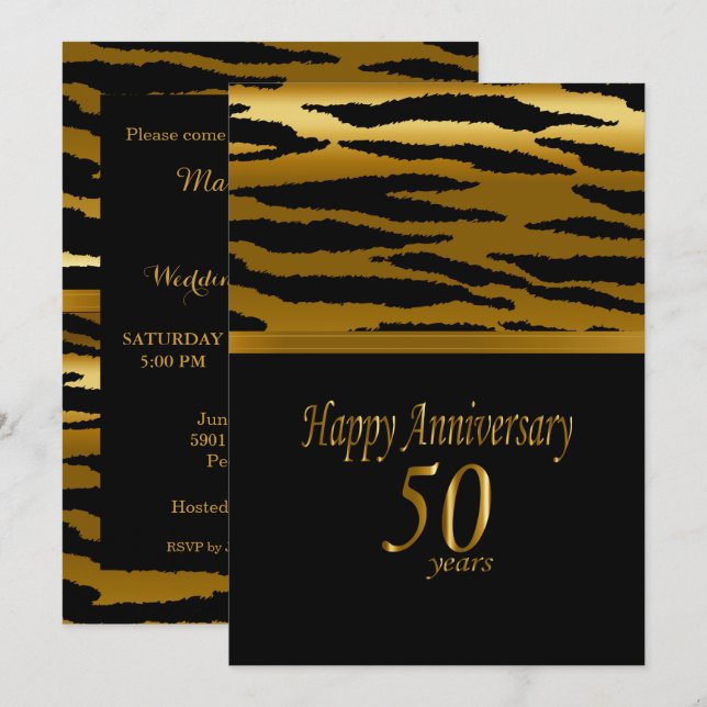 Invitación 50° Aniversario de Oro - Patrón de cebra (Anverso / Reverso)