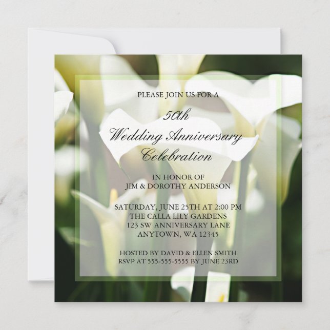 Invitación 50° aniversario de White Calla Lily (Anverso)