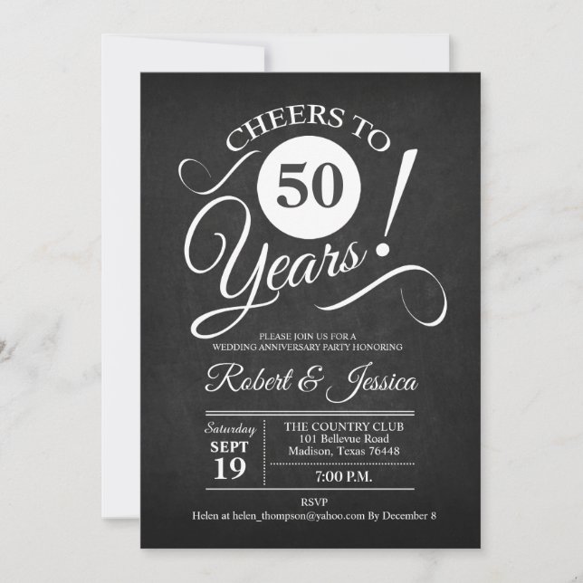 Invitación 50° Aniversario del Boda - Blanco de Chalkboard (Anverso)
