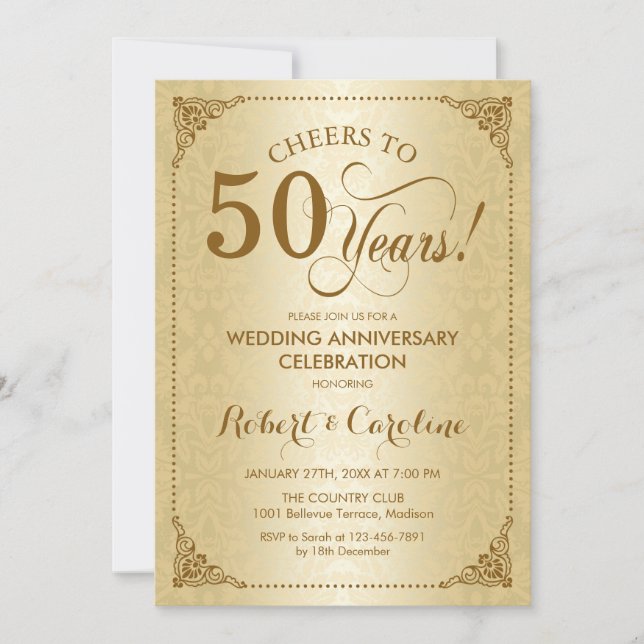 Invitación 50° Aniversario del Boda - Damasco de oro (Anverso)