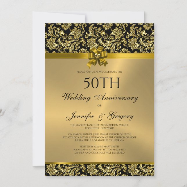 Invitación 50° Aniversario del Boda Damasco de Oro y Negro 3 (Anverso)