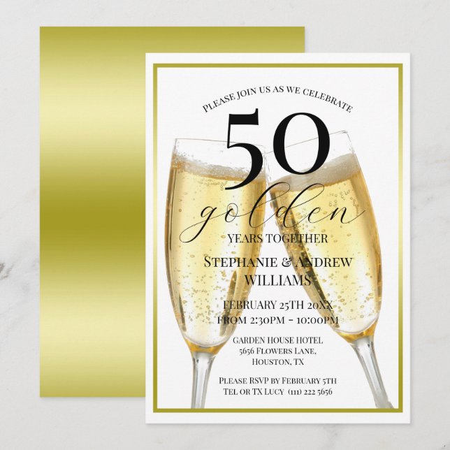 Invitación 50 Aniversario del Boda de Año Dorado (Anverso / Reverso)